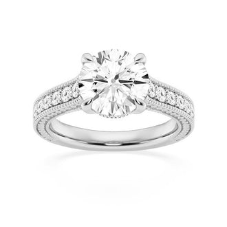 Round Pave Moissanite Cathedral Engagement Ring With Hidden Halo - MSBLUE Jewelry