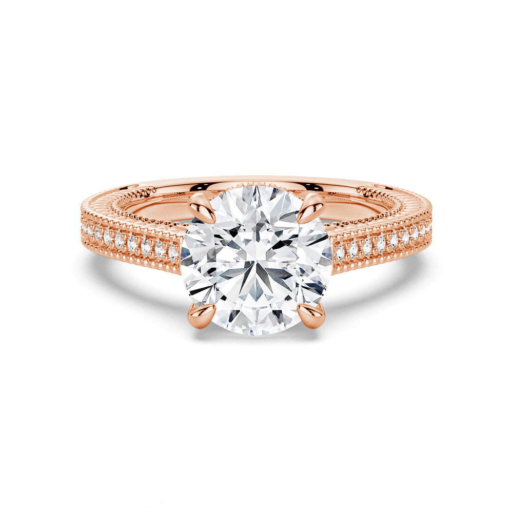 Round Pave Moissanite Cathedral Engagement Ring With Hidden Halo