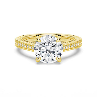 Round Pave Moissanite Cathedral Engagement Ring With Hidden Halo - MSBLUE JEWELRY
