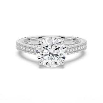 Round Pave Moissanite Cathedral Engagement Ring With Hidden Halo - MSBLUE JEWELRY