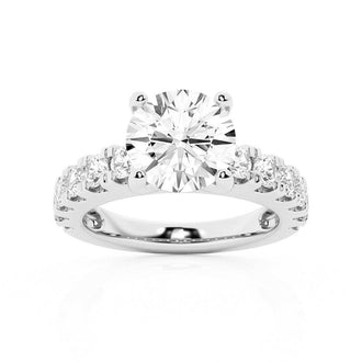 Round Moissanite Engagement Ring With Split Prong Side Accents - MSBLUE Jewelry