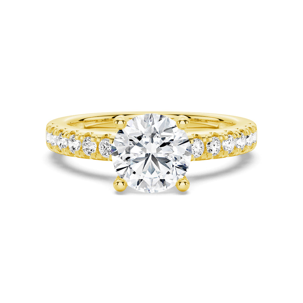 Round Moissanite Engagement Ring With Split Prong Side Accents