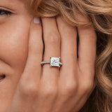 Moissanite Princess Cut Engagement Ring With Hidden Halo