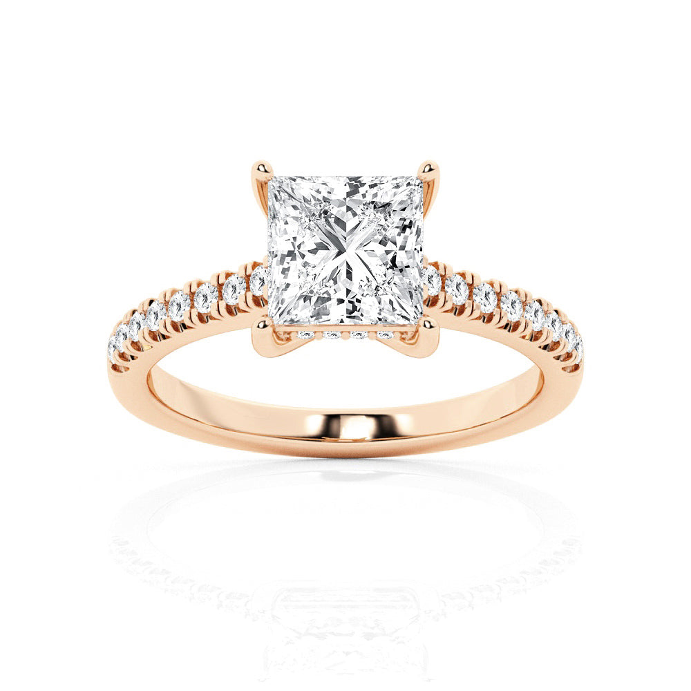 Princess Cut Moissanite Engagement Ring With Hidden Halo