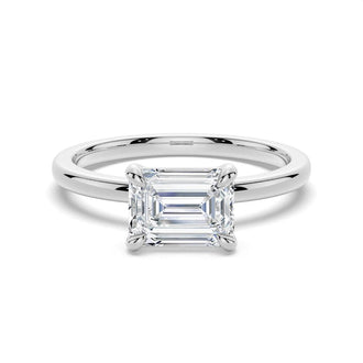 East-West Emerald Cut Solitaire Engagement Ring - MSBLUE Jewelry