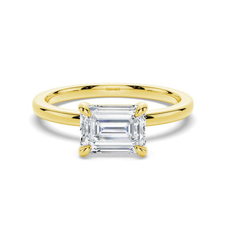 East-West Emerald Cut Solitaire Engagement Ring - MSBLUE Jewelry