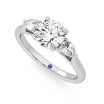 Three Stone Round Moissanite Engagement Ring with Hidden Anniversary Stone Accent - MSBLUE Jewelry