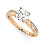 Round Moissanite Engagement Ring with Pavé Band and Hidden Anniversary Stone Accent - MSBLUE Jewelry