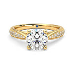 Round Moissanite Engagement Ring with Pavé Band and Hidden Anniversary Stone Accent - MSBLUE Jewelry