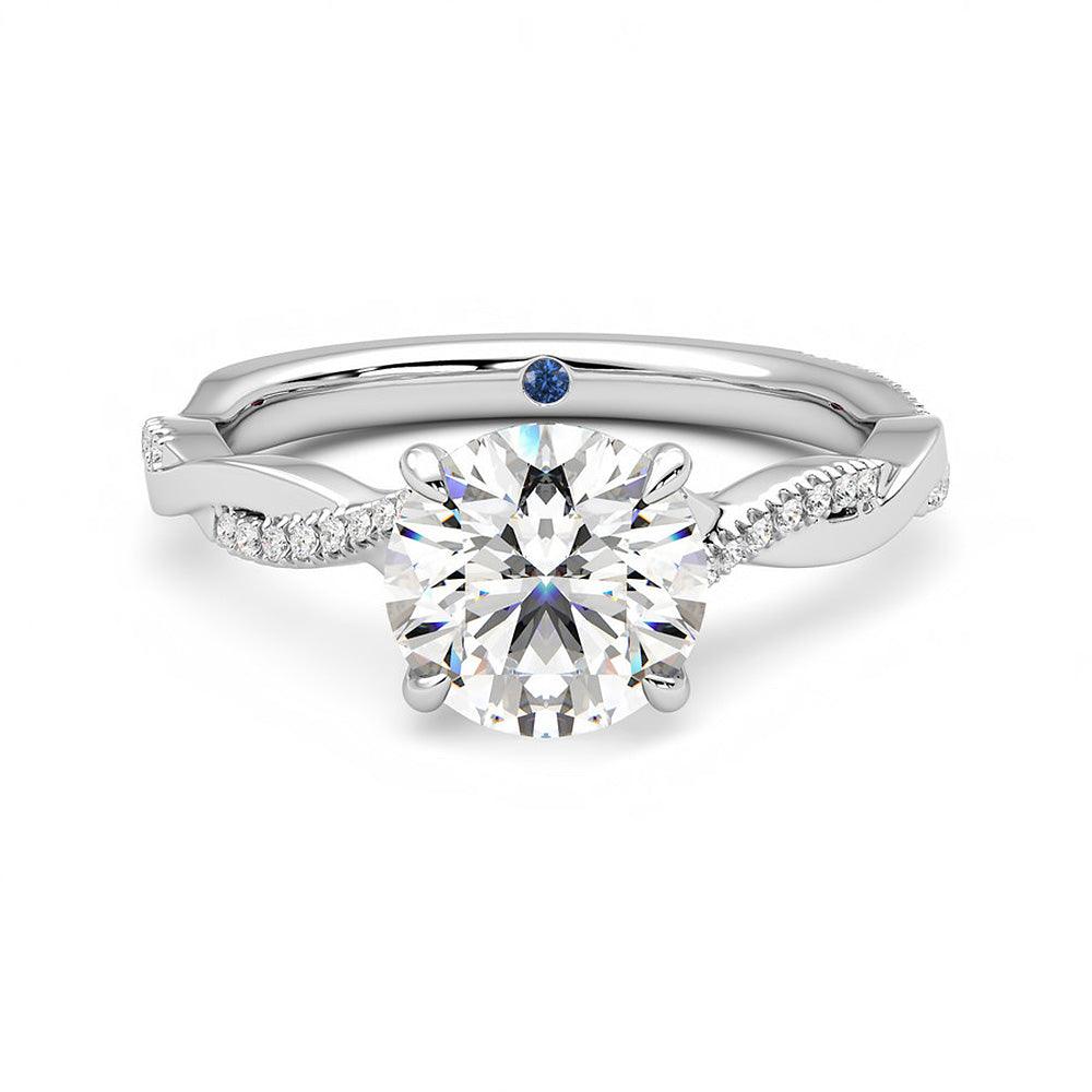 Twisted Band Round Moissanite Engagement Ring with Hidden Anniversary Stone Accent - MSBLUE Jewelry