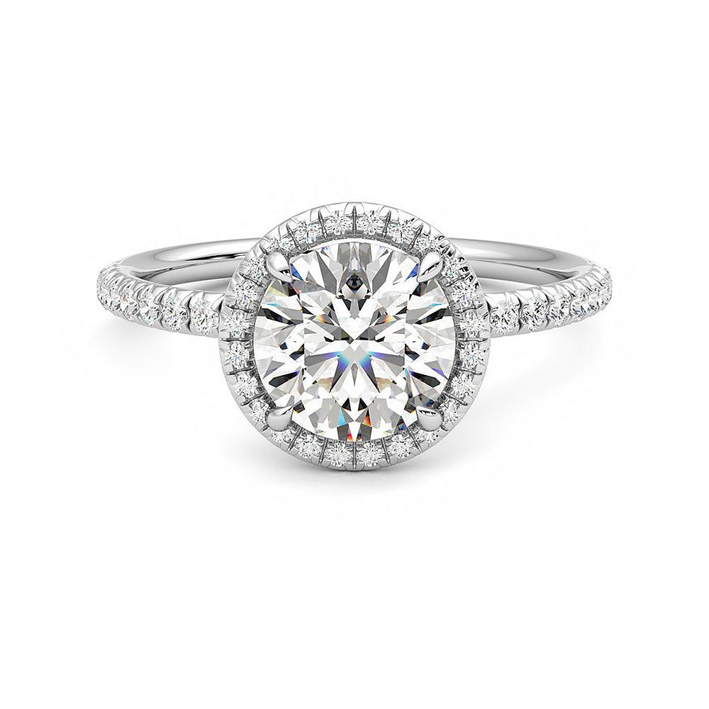 Round Halo Moissanite Engagement Ring with Hidden Anniversary Stone Accent - MSBLUE Jewelry