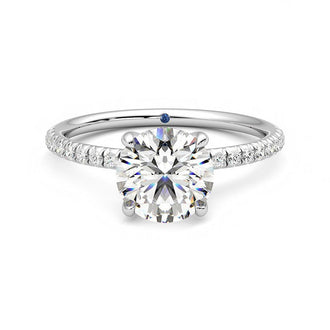 Four-Prong Round Moissanite Engagement Ring with Hidden Anniversary Stone Accent - MSBLUE Jewelry