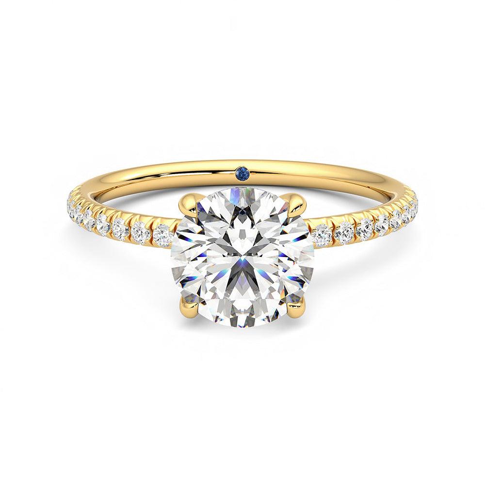 Four-Prong Round Moissanite Engagement Ring with Hidden Anniversary Stone Accent - MSBLUE Jewelry