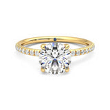 Four-Prong Round Moissanite Engagement Ring with Hidden Anniversary Stone Accent - MSBLUE Jewelry