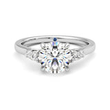 Three Stone Round Moissanite Engagement Ring with Hidden Anniversary Stone Accent - MSBLUE Jewelry