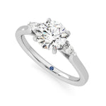 Three Stone Round Moissanite Engagement Ring with Hidden Anniversary Stone Accent - MSBLUE Jewelry