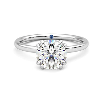 Double Prong Round Moissanite Engagement Ring with Hidden Halo and Anniversary Stone Accent - MSBLUE Jewelry