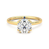 Double Prong Round Moissanite Engagement Ring with Hidden Halo and Anniversary Stone Accent - MSBLUE Jewelry