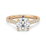 Round Moissanite Engagement Ring with Hidden Anniversary Stone and Pavé Accents - MSBLUE Jewelry