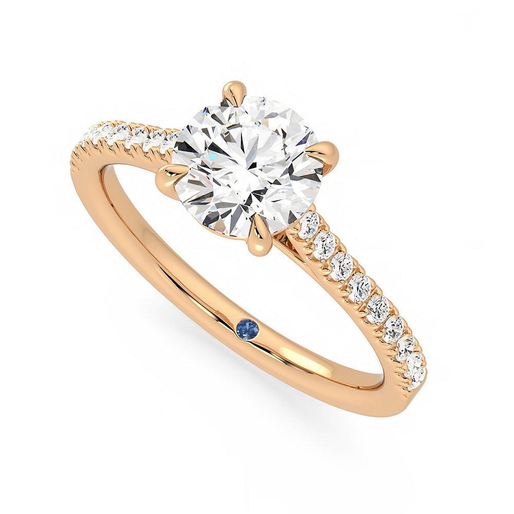 Round Moissanite Engagement Ring with Hidden Anniversary Stone and Pavé Accents - MSBLUE Jewelry