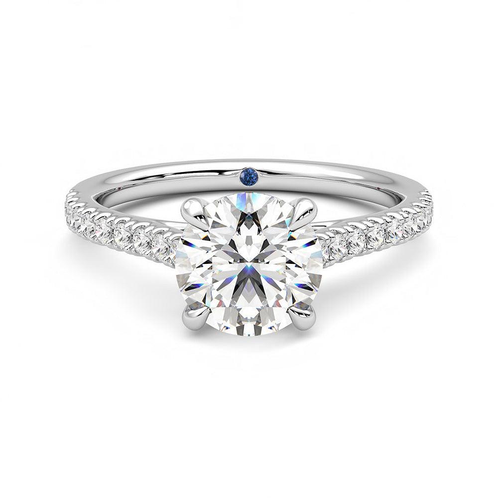 Round Moissanite Engagement Ring with Hidden Anniversary Stone and Pavé Accents - MSBLUE Jewelry