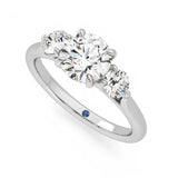 Four Prong Three Stone Round Moissanite Engagement Ring with Hidden Anniversary Stone Accent - MSBLUE Jewelry