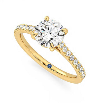 Round Moissanite Engagement Ring with Hidden Anniversary Stone and Pavé Accents - MSBLUE Jewelry