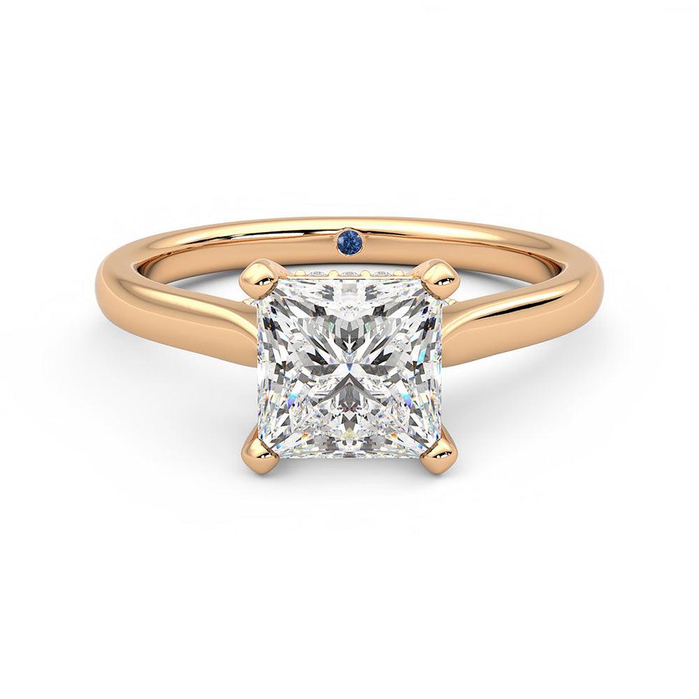 Princess Cut Moissanite Engagement Ring with Hidden Anniversary Stone and Secret Accents - MSBLUE Jewelry