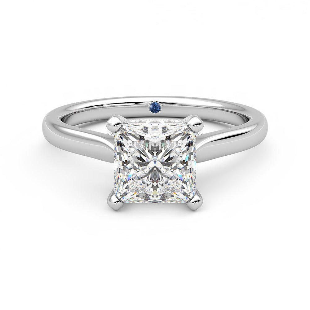 Princess Cut Moissanite Engagement Ring with Hidden Anniversary Stone and Secret Accents - MSBLUE Jewelry