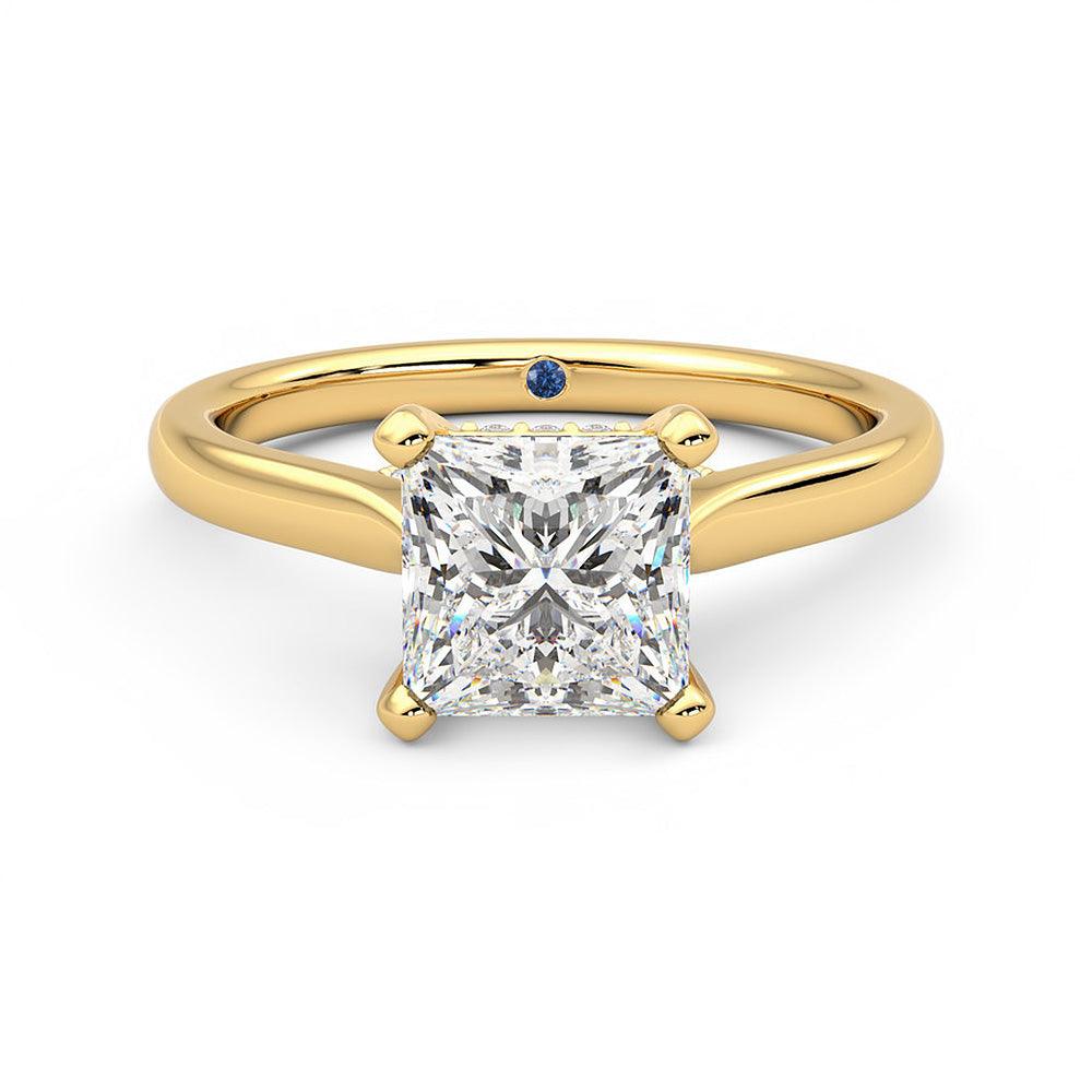 Princess Cut Moissanite Engagement Ring with Hidden Anniversary Stone and Secret Accents - MSBLUE Jewelry