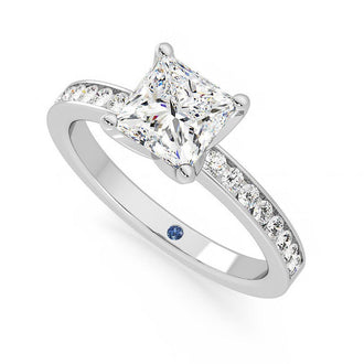 Princess Cut Moissanite Engagement Ring with Hidden Anniversary Stone and Channel-Set Side Stones - MSBLUE Jewelry