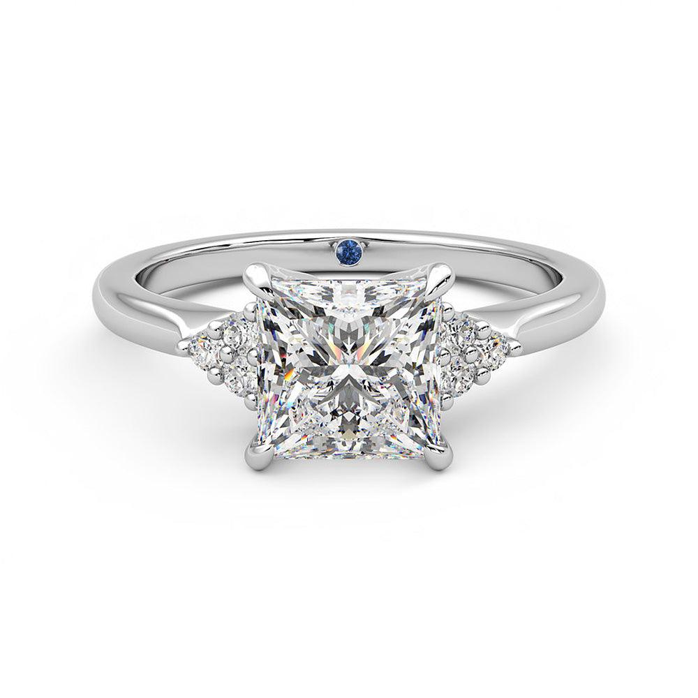 Princess Cut Moissanite Engagement Ring with Hidden Anniversary Stone and Accents - MSBLUE Jewelry