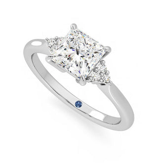 Princess Cut Moissanite Engagement Ring with Hidden Anniversary Stone and Accents - MSBLUE Jewelry