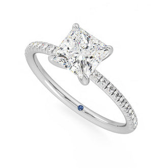 Four-Prong Princess Cut Moissanite Engagement Ring with Hidden Anniversary Stone Accent - MSBLUE Jewelry