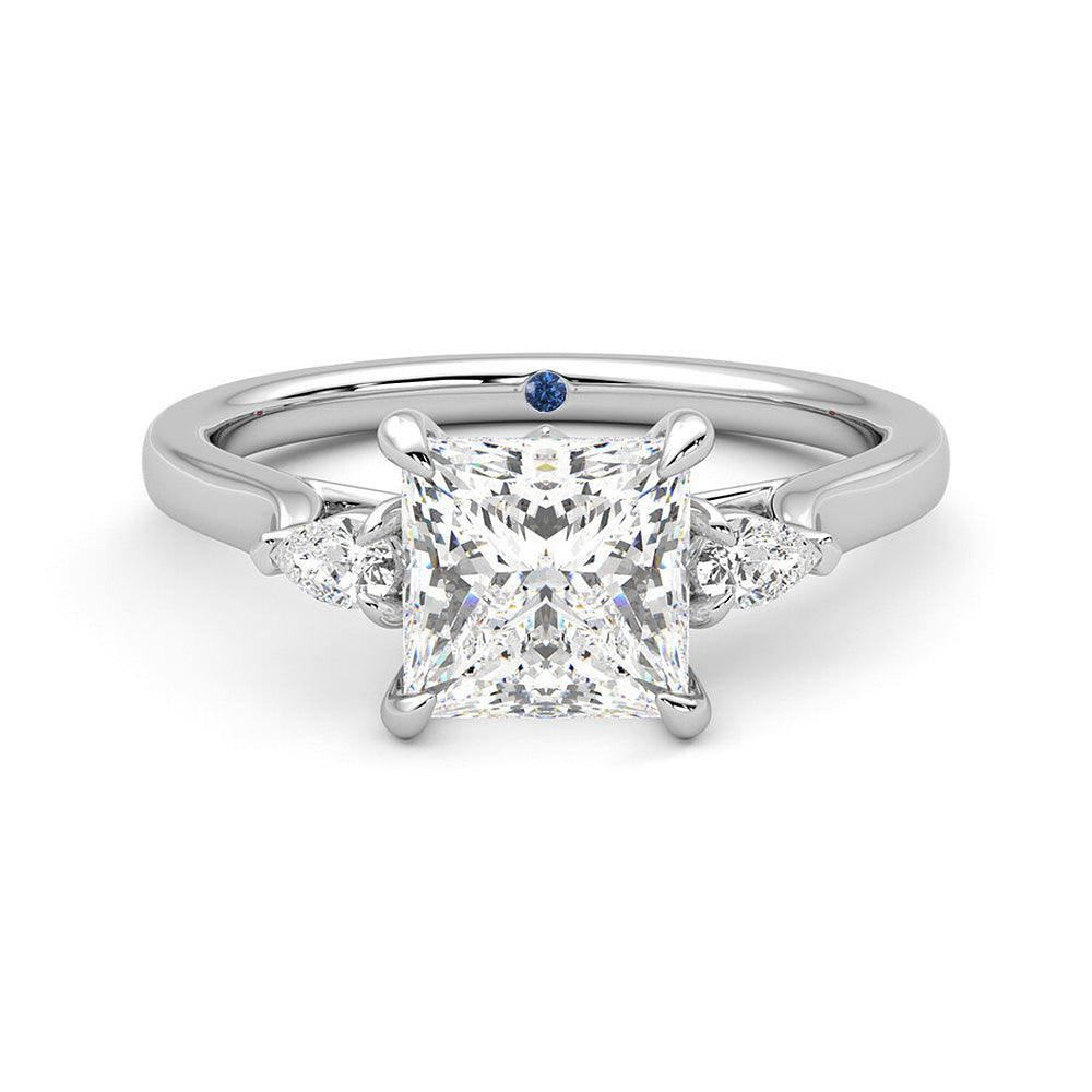 Three Stone Princess Cut Moissanite Engagement Ring with Hidden Anniversary Stone Accent - MSBLUE Jewelry