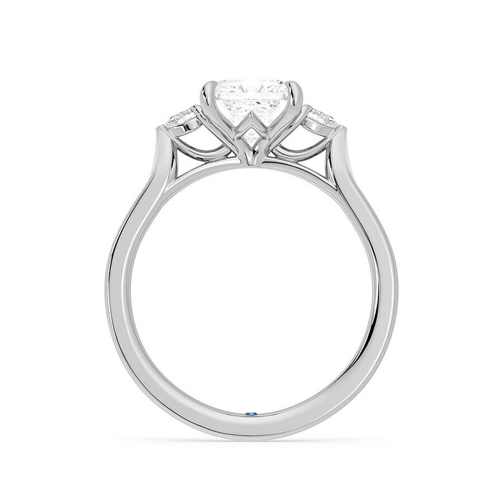 Three Stone Princess Cut Moissanite Engagement Ring with Hidden Anniversary Stone Accent - MSBLUE Jewelry