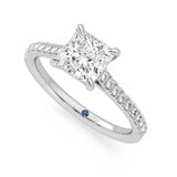 Princess Cut Moissanite Engagement Ring with Hidden Anniversary Stone and Pavé Accents - MSBLUE Jewelry