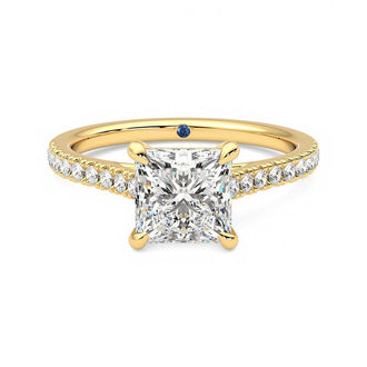 Princess Cut Moissanite Engagement Ring with Hidden Anniversary Stone and Pavé Accents - MSBLUE Jewelry