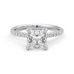 Princess Cut Moissanite Engagement Ring with Hidden Halo and Anniversary Stone Accent - MSBLUE Jewelry