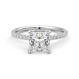 Princess Cut Moissanite Engagement Ring with Hidden Halo and Anniversary Stone Accent - MSBLUE Jewelry