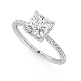 Princess Cut Moissanite Engagement Ring with Hidden Halo and Anniversary Stone Accent - MSBLUE Jewelry