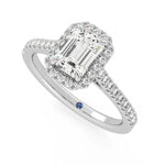 Emerald Cut Halo Moissanite Engagement Ring with Hidden Anniversary Stone Accent - MSBLUE Jewelry