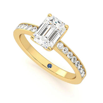 Emerald Cut Moissanite Engagement Ring with Hidden Anniversary Stone and Channel-Set Side Stones - MSBLUE Jewelry