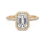 Classic Halo Emerald Cut Moissanite Engagement Ring with Hidden Anniversary Stone Accent - MSBLUE Jewelry