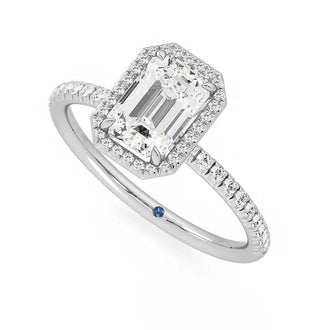 Classic Halo Emerald Cut Moissanite Engagement Ring with Hidden Anniversary Stone Accent - MSBLUE Jewelry