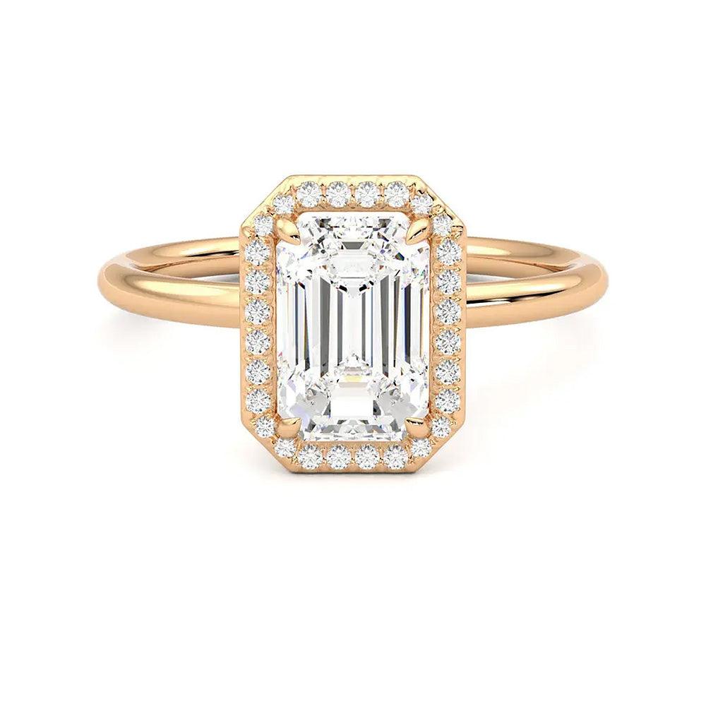 Emerald Cut Halo Moissanite Engagement Ring with Hidden Anniversary Stone Accent - MSBLUE Jewelry