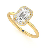 Emerald Cut Halo Moissanite Engagement Ring with Hidden Anniversary Stone Accent - MSBLUE Jewelry