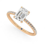 Four-Prong Emerald Cut Moissanite Engagement Ring with Hidden Anniversary Stone Accent - MSBLUE Jewelry