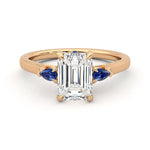 Three Stone Emerald Cut Moissanite Engagement Ring with Hidden Anniversary Stone Accent - MSBLUE Jewelry