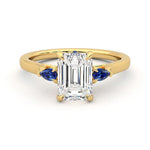 Three Stone Emerald Cut Moissanite Engagement Ring with Hidden Anniversary Stone Accent - MSBLUE Jewelry